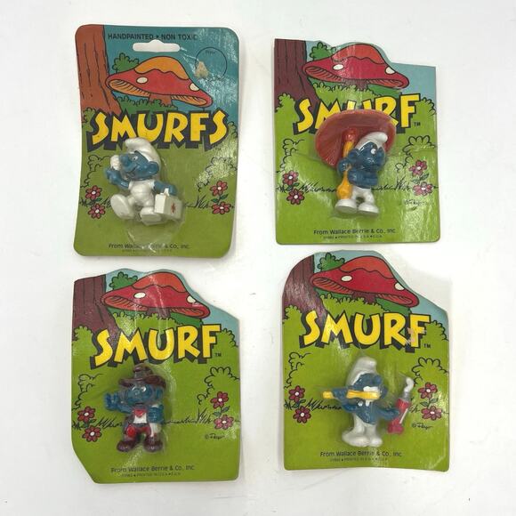 Vintage 1980’s Smurfs Collectible Figurines Wallace & Berrie-Set of 4-IN PLASTIC - Picture 1 of 7